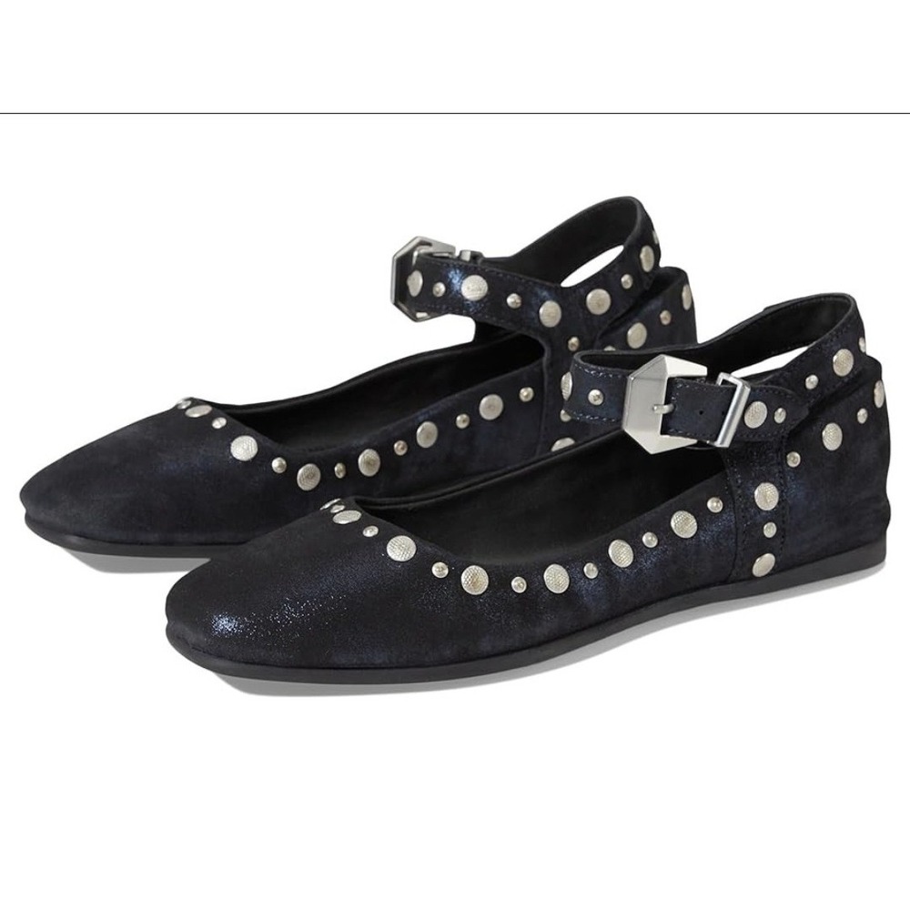 Free People Black Studded Ankle Strap Flats